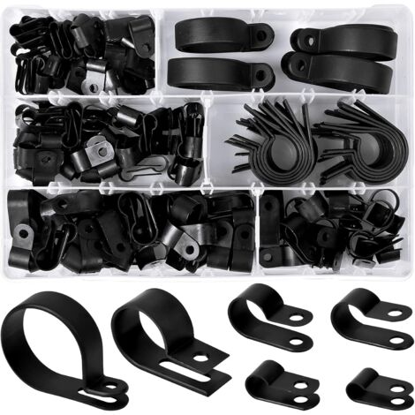 200 Stück Kunststoff-Nylonklemmen R-Clips Rohrbefestigungsklemmen, 6 Größen 3/16'' 1/4'' 3/8'' 1/2'' 3/4'' 11/8'' Kanalklemmen, Kabel, Hüllen ( Schwarz)