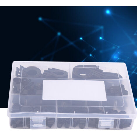 200 Stück Nylon-Kabelbinder Typ R und P, Sortimentsbox mit Kunststoff-Kabelbindern (Schwarz)