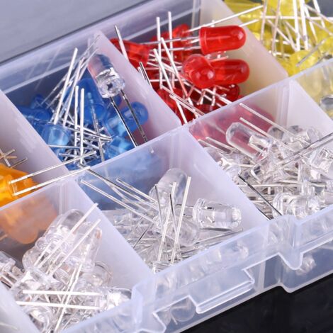 200 Stück sortierte 5-mm-LED-Leuchtdioden in Gelb, Rot, Blau, Grün und Orange.