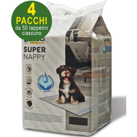 200 Tappetini igienici per cani Super Nappy 60X90 cm - 4 pacchi da 50 pezzi cad.