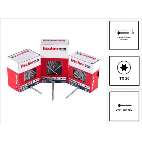 200 Vis à bois aggloméré Power-Fast TX20 Ø4 x 35 mm filetage total - Fischer