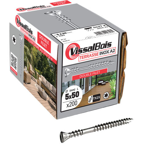 200 vis terrasse 5 X 50mm double filetage inox A2 - Vissal