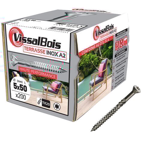 200 vis terrasse 5 X 50mm tête réduite inox A2 - Vissal