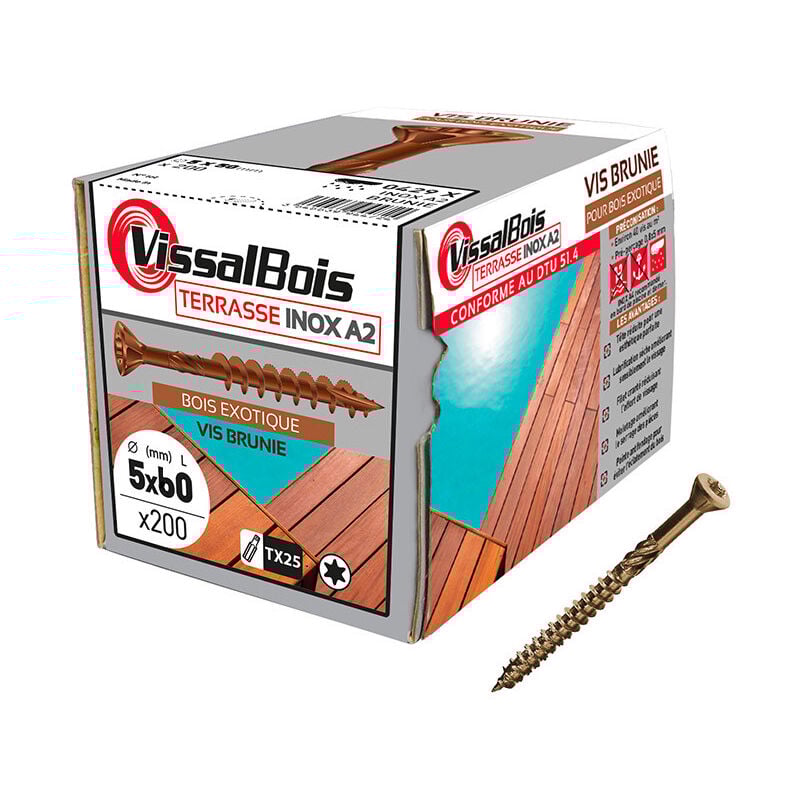 Vissal - 200 vis terrasse 5x60mm tête réduite brunie inox A2