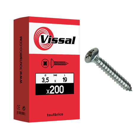 200 vis tôle 3,5 x 19mm tête fraisée bombée zingué - Vissal
