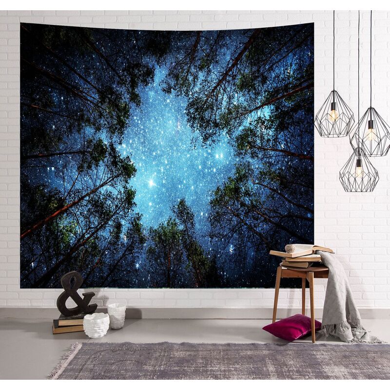 200 x 150 cm Tapisserie Murale Décorative Chambre - Etoiles Univers Planètes Nature Arbres Forêt - 200 x 150 cm Grand – Papier Peint Tissu – Tapestry