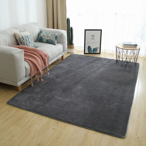 200 x 160 cm Kurzfloriger flauschiger Teppich, rutschfeste Unterseite, Kunstfell, für Wohnzimmer, Schlafzimmer, Sofa, Kinderzimmer - Schwarz