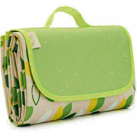 200 X 200 Cm Couverture Tapis De Pique-Nique Imperméable Couverture Pliable Pour Camping Tapis De Plage Composée Et Avec Poignée Portable,Petites Feuilles Vertes A