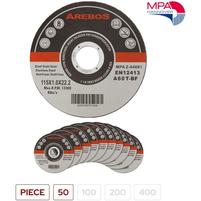 Canbolat Vertriebs Gmbh - Arebos Cutting Discs Ø 115 Mm, 50 Pieces Suitable For Steel, Stainless Steel, Inox, Iron, Sheet Metal, Metal Forward And
