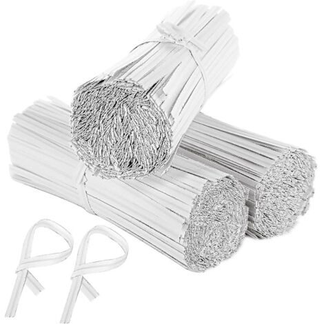 2000 attaches torsadées en papier blanc de 10 cm, flexibles, pour sacs à pain, emballages de plantes et fleurs, jardinage et organisation de câbles.