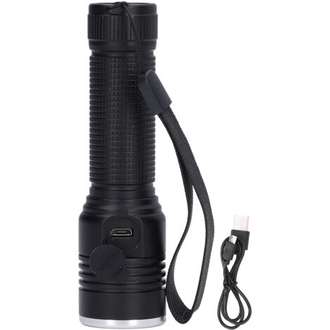 2000 Lumen Zoom-LED-Taschenlampe mit Griff aus Aluminiumlegierung und Schutzfunktion, Schwarz