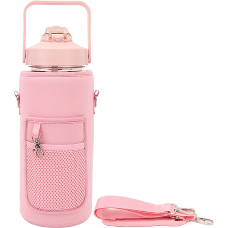 2000 ml pinkfarbene Sport-Wasserflasche mit Griff und Becherdeckel, perfekt für Fitness und Outdoor-Aktivitäten.