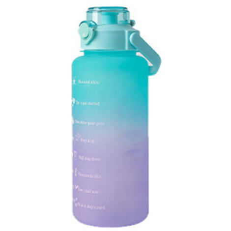 2000-ml-Sportwasserflasche mit Strohhalmdeckel, großem Fassungsvermögen, Tragegriff, auslaufsicher, grüner Farbverlauf