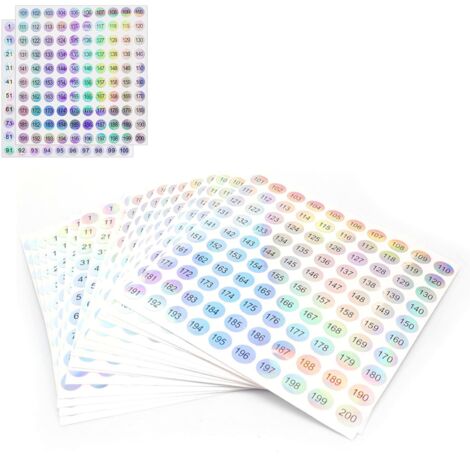 2000 Pièces Chiffre Autocollant, Contient 1-200 Autocollant Numéroté, Etiquettes Numérotées Adhésives pour Scrapbooking, Flacons de Vernis à Ongles et Chemises