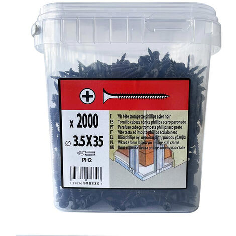 2000 vis trompette PH 3,5x35mm acier noir Viswood