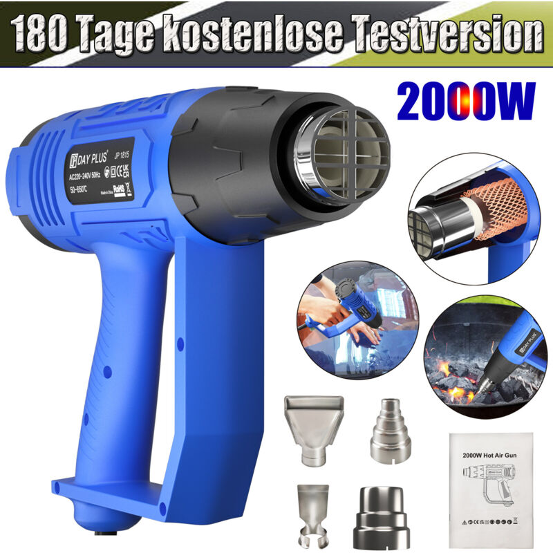 Day Plus - 2000 Watts pistolet à air chaud séchoir à air chaud ventilateur à air chaud 300 / 600 ° c et 4 accessoires