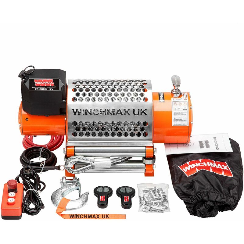 Winchmax - 20,000lb / 9,072kg Original Orange Heavy Recovery 12v Electric Winch, Twin Wireless Remote Control