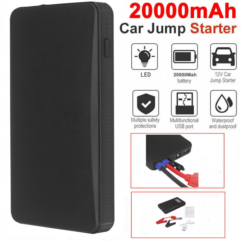 

20000mAh 12V Arrancador Móvil para Automóvil, Batería de Respaldo con Linterna, Cargador de Energía para Teléfono Portátil (Negro, A-20000mAh)