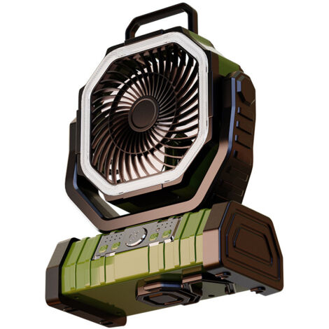 20000mAh Ventilateur de Camping, Ventilateur Portable Rechargeable 4 Vitesses, Ventilateur USB Silencieux avec Lumière LED, Télécommande et Crochet，vert