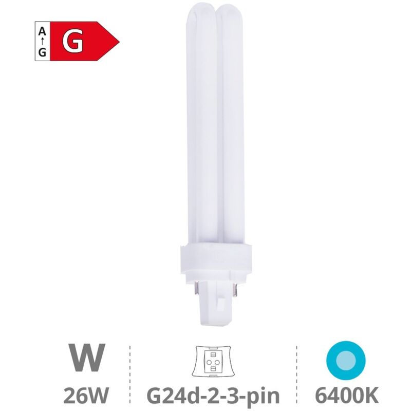 

Lámpara FD-D G24d-3 2 PIN económica 26W 6400°K 1560Lm 28x173mm. ( 2000840) - GSC