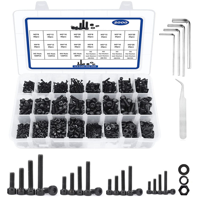 2000pcs tête cylindrique à l'intérieur de la vis hexagonale avec coussin élastique ensemble de coussin plat m2 / m3 / M4 / M5