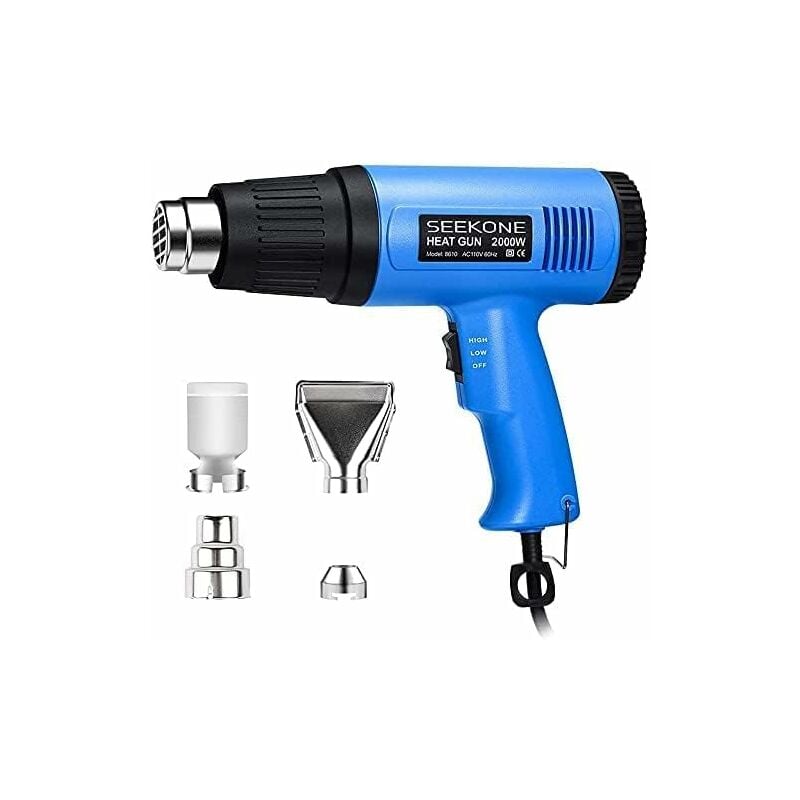 Briefness - 2000W Heavy Duty Hot Air Gun Kit with 300oC & 600oC Dual-Temperature Settings and 4 Nozzles for Shrinking PVC,Stripping Paint, Crafts