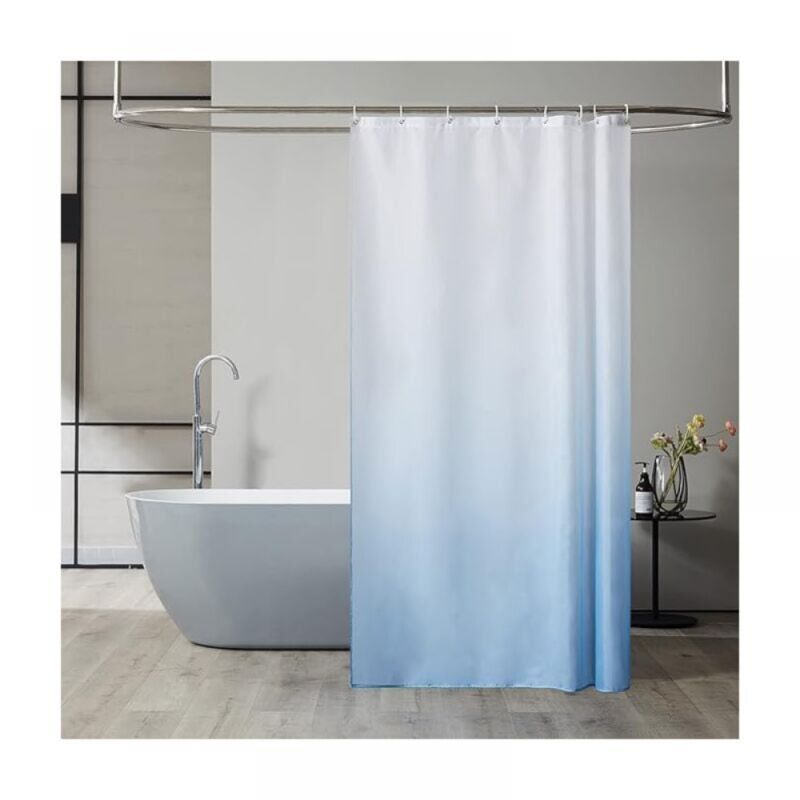 200200cm Rideau de douche pour baignoire d'angle imperméable chic dégradé bleu clair anti-moisissure tissu polyester rideau de douche lesté lavable