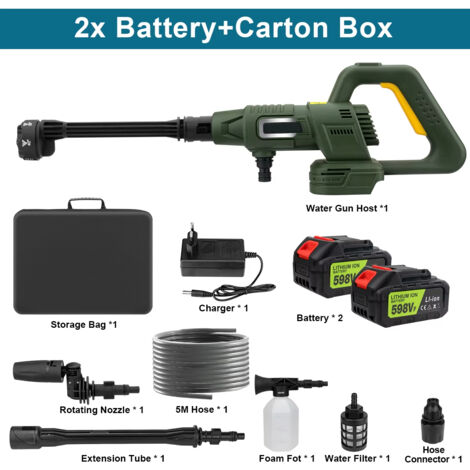200Bar 3 vitesses affichage numérique sans brosse électrique haute pression laveuse voiture pistolet de lavage jardin pistolet à eau pour Makita 18V batterie broche-2 Battery