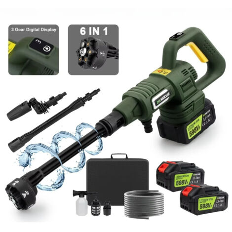 200Bar laveuse haute pression électrique sans brosse, 3 vitesses, 6 en 1 pistolet de lavage de voiture, pulvérisateur d'eau pour batterie Makita 18V, livré avec 2 batteries et 1 prise