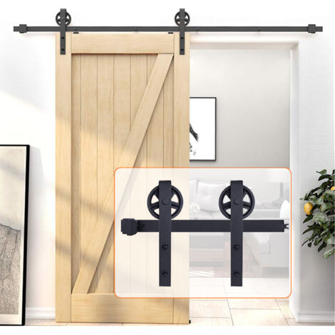 200CM/6.56FT Kit Quincaillerie de Porte Coulissante Coulissante Rail pour Système Quincaillerie à Célibataire Porte