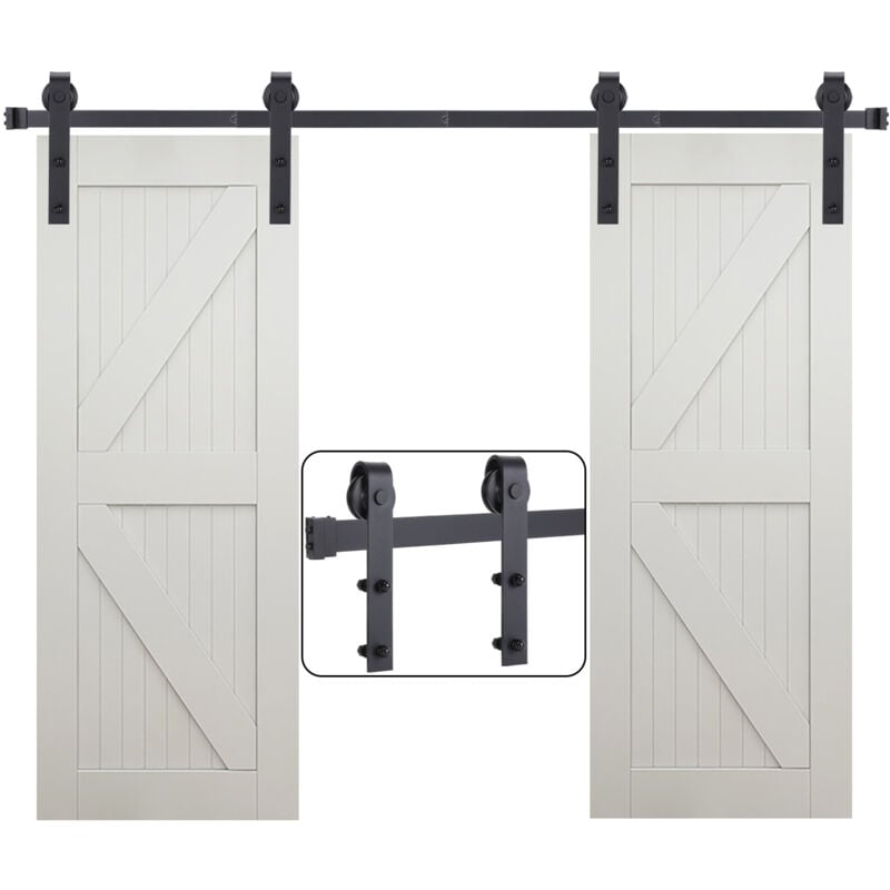 200cm Kit de Quincaillerie Porte Coulissante Rail Porte pour Grange Chambre Garage Double Porte Charge 150kg