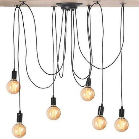 200cm Klassische Edison Pendelleuchte DIY Verstellbare Deckenleuchte E27 Retro Kronleuchter für Esszimmer Schlafzimmer Hotel 6 Köpfe Schwarz