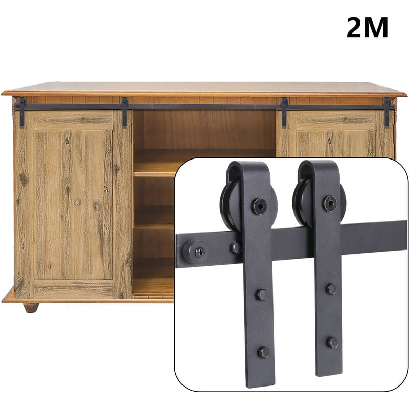 200cm Quincaillerie Kit de Rail pour Porte Coulissante Poulie de Rail Suspendue Système de Porte Double Armoire