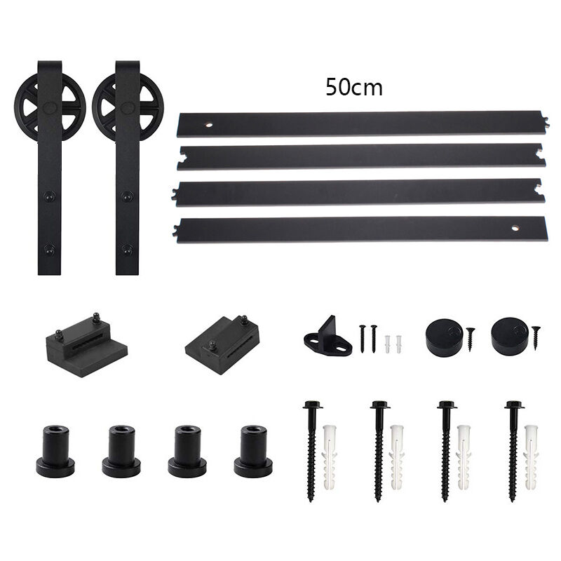 Axhup - 200cm Sliding Door Track, 6.5FT Stainless Steel Sliding Wood Door Hardware Closet Kit with Big Spoke Wheels for Single Door Heavy Duty (Black)
