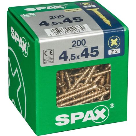 200er-Pack SPAX Pozidriv-Senkkopfschrauben aus Stahl, Durchmesser 4,5 mm x Länge 45 mm SPAX