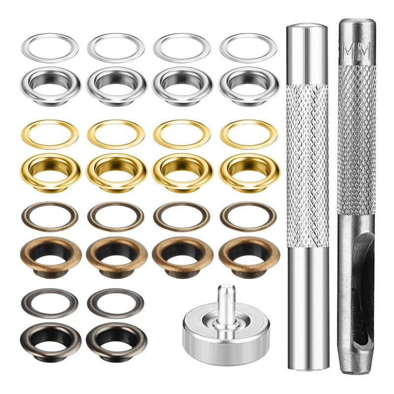 200Kits Outils à Œillets, Kit d'œillet en Métal avec 3 Outils pour Facile à Installer, Oeillet Couture pour Toile/Cuir/Bannière/Rideaux/Vêtement,