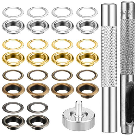 200Kits Outils à Œillets, Kit d'œillet en Métal avec 3 Outils pour Facile à Installer, Oeillet Couture pour Toile/Cuir/Bannière/Rideaux/Vêtement, Oeillets Couture Est de 5mm, Eyelet(4Couleurs)