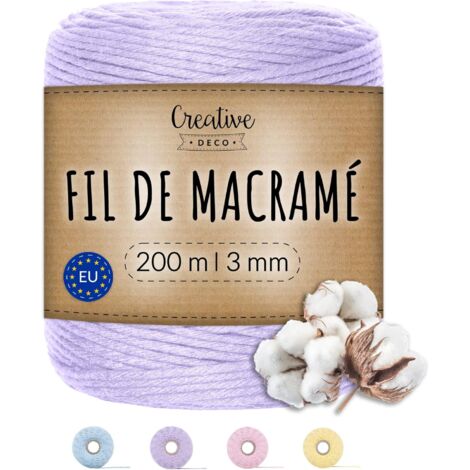 200m Corde Macramé 3mm Fil en Coton et Polyester Violet Pastel