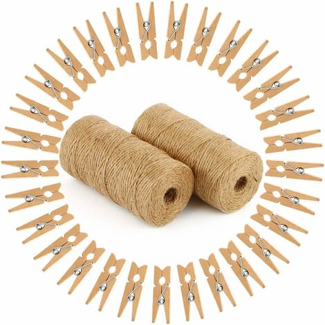 100/200 PCS Wood Color Mini Wood Clothespins, Mini Clothes Pins For Photo  With 10m Jute Twine For Pictures Strings Clothes Pins Art Craft Photo  Hanging