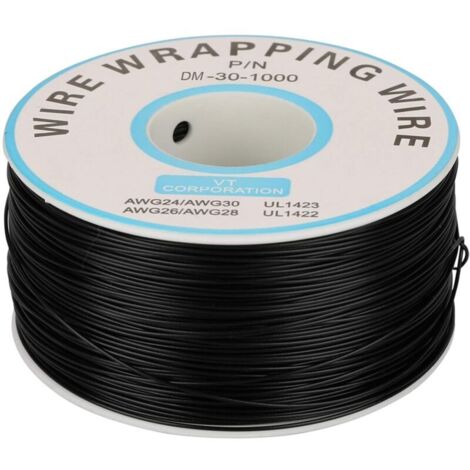 200m Rouleau de Câble Électrique 0.25mm 30AWG 80℃ Câble de Test Isolant PVC Fil Électrique en Cuivre Etamé à un Noyau pour Wrapping (Noir)