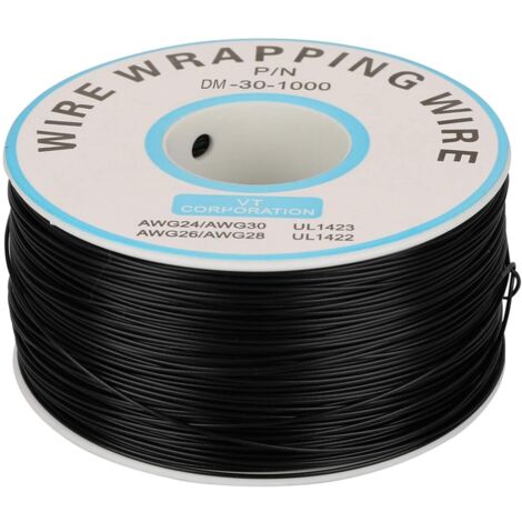 200m Rouleau de Câble Électrique 0.25mm 30AWG 80℃ Câble de Test Isolant PVC Fil Électrique en Cuivre Etamé à un Noyau pour Wrapping (Noir)