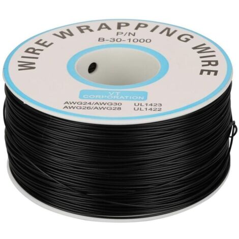 200m Rouleau de Câble Électrique 0.25mm 30AWG 80℃ Câble de Test Isolant PVC Fil Électrique en Cuivre Etamé à un Noyau pour Wrapping (Noir)