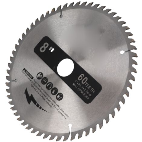 200mm TCT Lame de scie circulaire Disque de coupe rotative en argent pour la coupe du bois 60 dents + 1 anneau de réduction