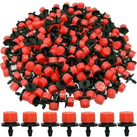 200Pcs 1/4" Goutteur Irrigation, Goutteurs réglables d'irrigation arrosage Goutte à pour Plante Jardin Serre Potager Gazon Rouge -