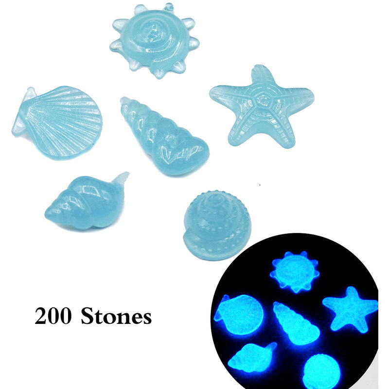 Asupermall - 200pcs/Bag Glow in Dark Stone diy Home Decor Luminous Pebbles Sea Conch Shell Starfish Colorful Rocks for Aquarium Fish Tank