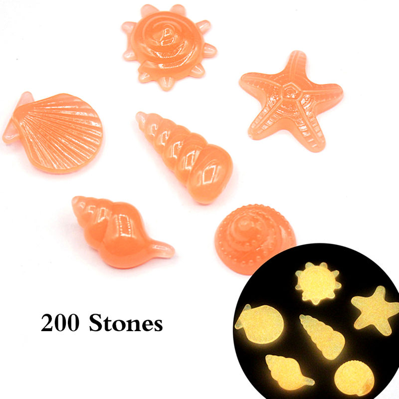 200pcs/Bag Luminous Sea Conch Shell Starfish Glow Pebbles Red orange