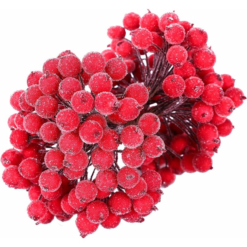 

200pcs Bayas de Acebo Esmerilado, Frutas Artificiales de Mini Adornos de Navidad para Corona de Navidad, Decoración de DIY（Escarlata）