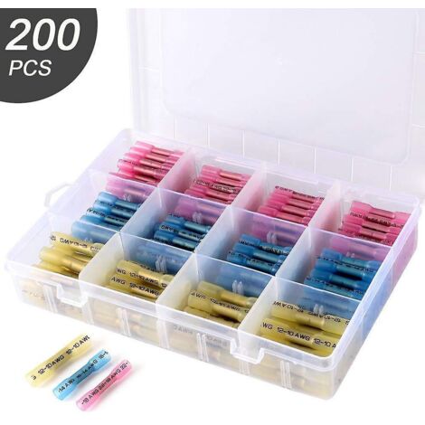 200pcs Connecteurs Bout Bout Thermortractables Bornes Scelles Souder, Kit Lectrique De Fil De Cuivre Automobile Marin Tanche Isol Ensemble De Co