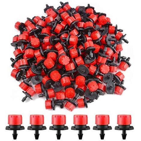 200pcs Goutteur Irrigation Réglable, 1/4'' Système Dirrigation Goutte à Goutte Micro Flow Drip Head Buses de Brouillard Dirrigation pour Jardins Potagers ou Massifs de Fleurs (Rouge)