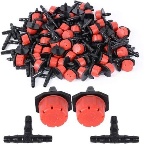 200pcs Goutteur Irrigation Réglable+Tee Joint de Tuyau Système D'arrosage Automatique Goutte à Goutte Micro Gicleurs Drippers pour Plante Serre,noir,2515cm